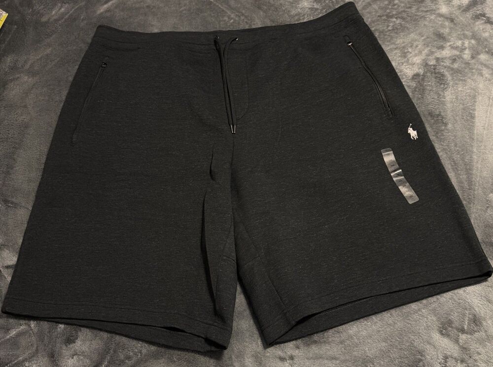 XL TALL Polo Ralph Lauren Men's Double Knit Tech Shorts black Grey/White Pony